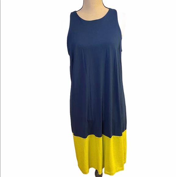 Ann Taylor Blue & Chartreuse Color Block Size Medium Tank Knee Length Dress. - Picture 1 of 5